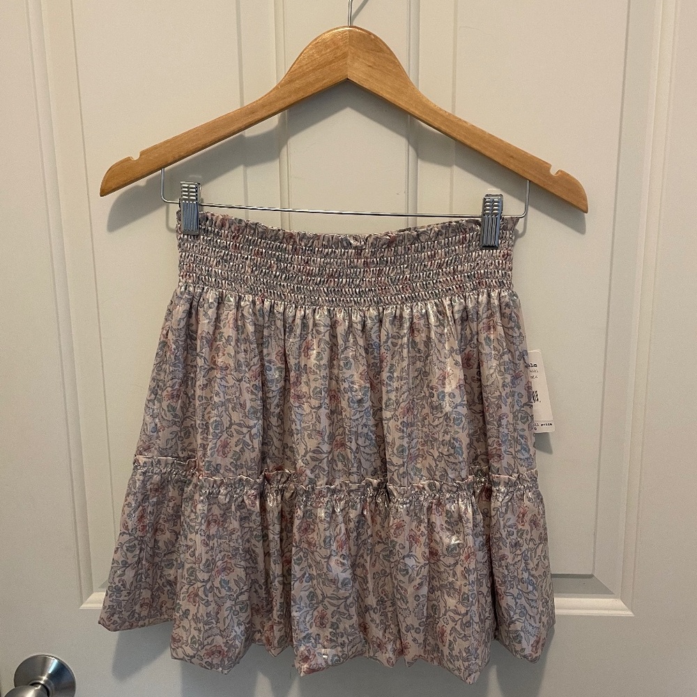 Free People metallic mini floral bubble skirt
